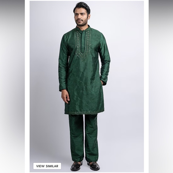 Suhail Hafeez Men’s Green Embroidered Kurta Set - Picture 1 of 6